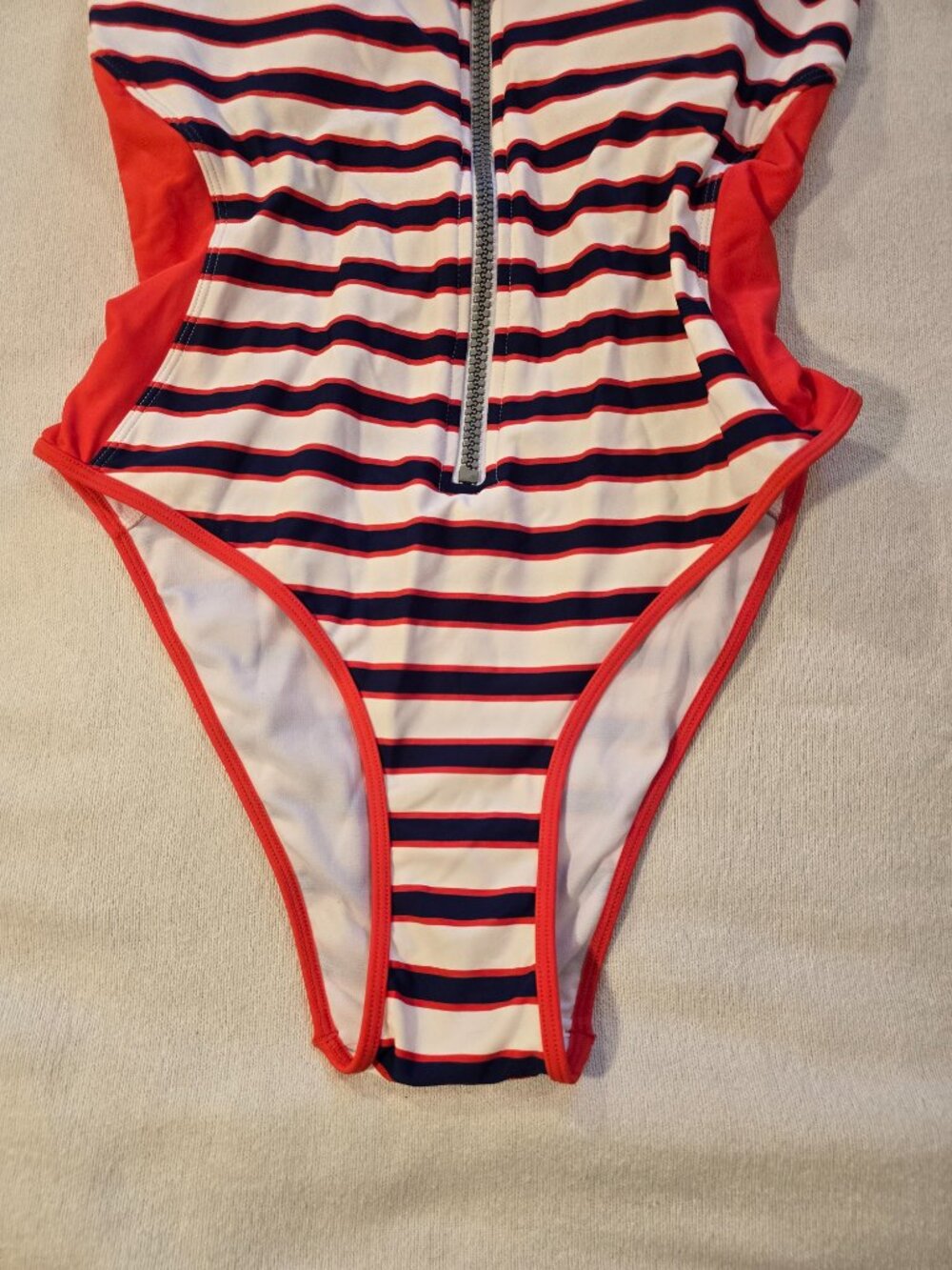 Smart And Sexy One Piece Swimsuit Striped Front Zip Athletic NWT Size Large - Picture 3 of 16